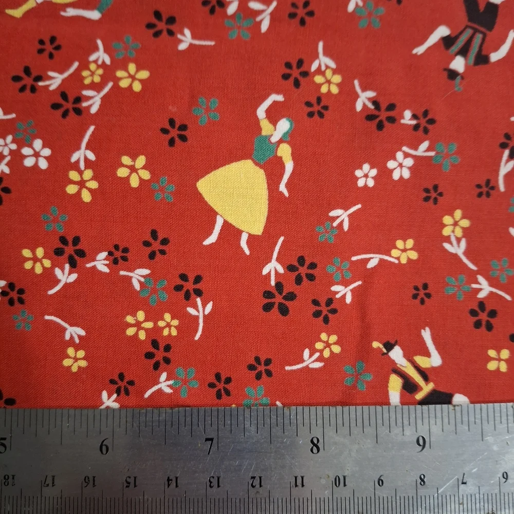 FABRIC #1067 - Cotton 3 pieces Red with Traditional Dancers Dutch